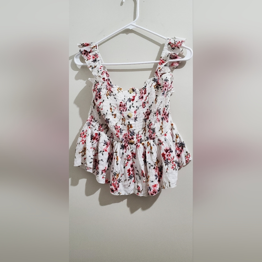 Sleeveless Waist-Defined Ruffle-Trim Babydoll Blouse